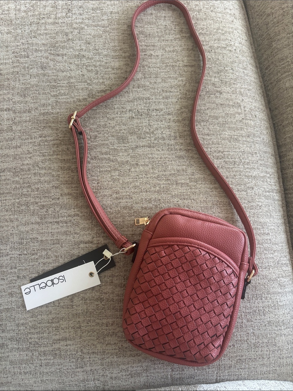 Isabelle Woven Vegan Leather Crossbody Bag in Dusty Rose
